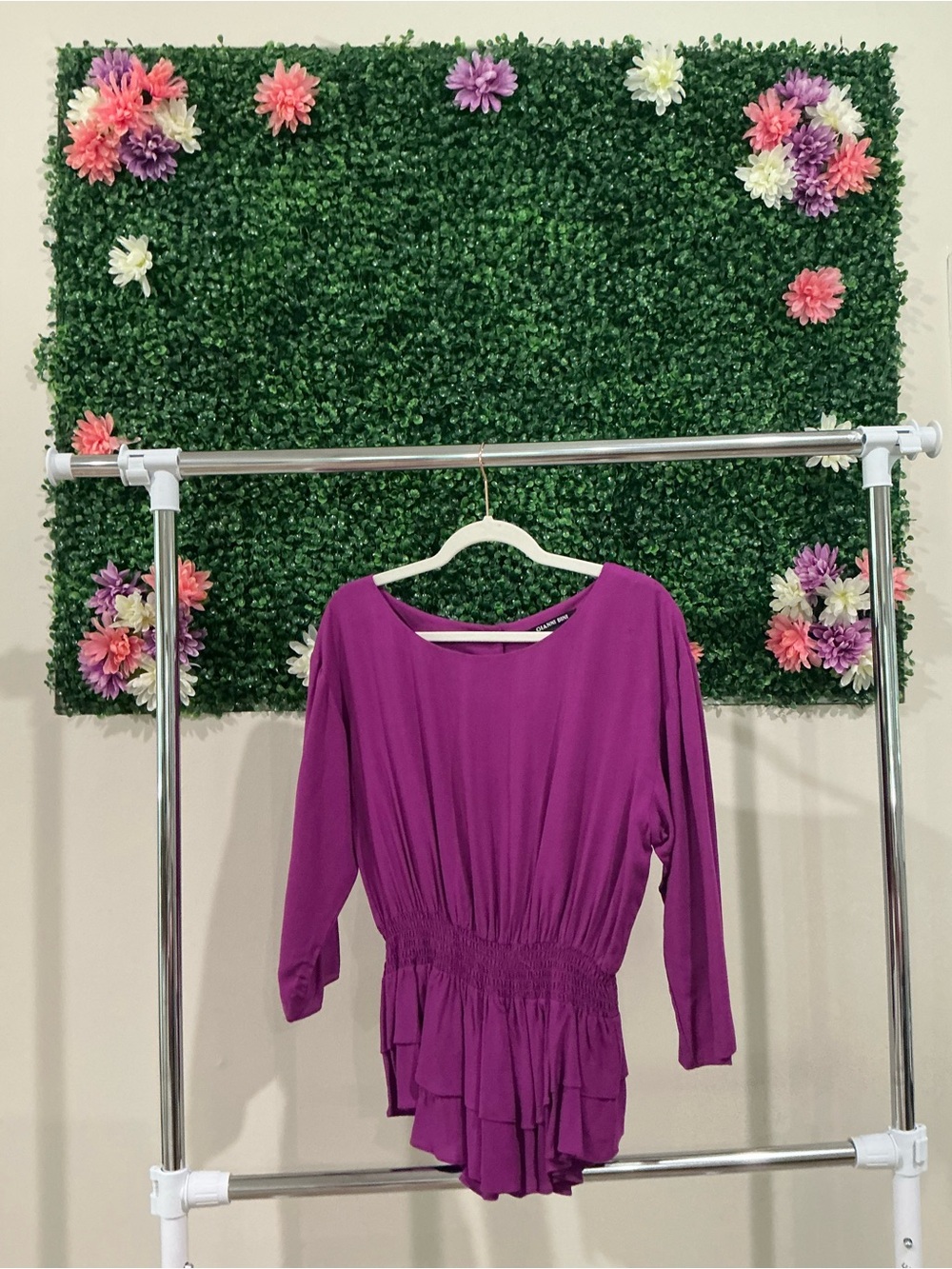 Giani Bernini Purple Smocked-Waist Ruffle Blouse